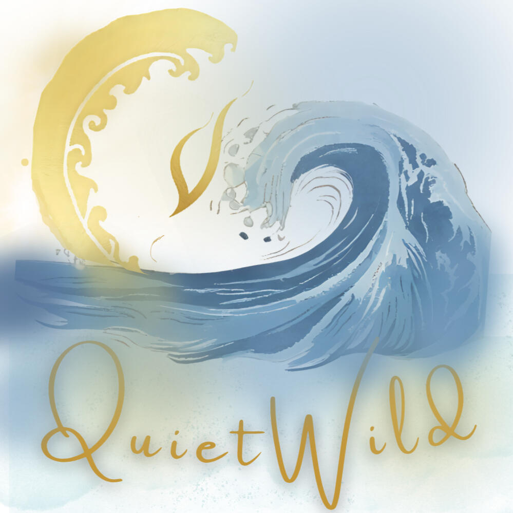 Hand-painted QuietWild logo with watercolour wash and organic script